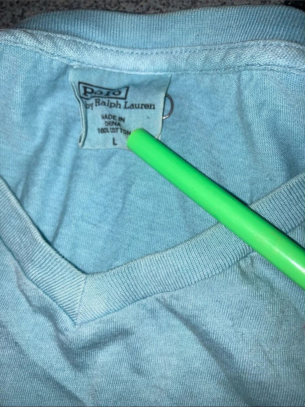 Polo by Ralph Lauren Light Blue V-Neck Tee with Pink Pony